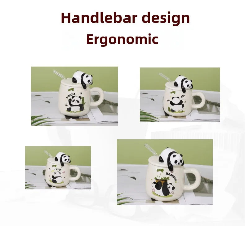 420ml Cute cartoon panda Mug Ceramic Hand-painted Pattern Mug with Lid Spoon Coffee mugs Milk Tea Mugs Breakfast Cup Gift Cup