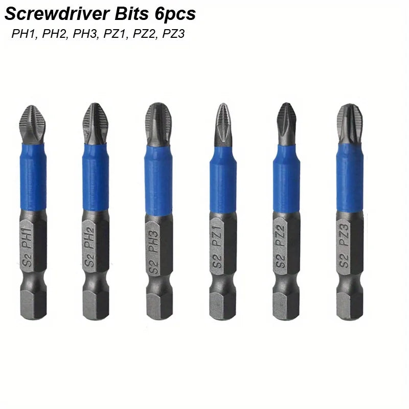 Magnetic Screwdriver Bit Set PH1 PH2 PH3 PZ1 PZ2 PZ3 Anti-skid 1/4 Hexagonal Shank Suitable for hand drill tools Accessories Par