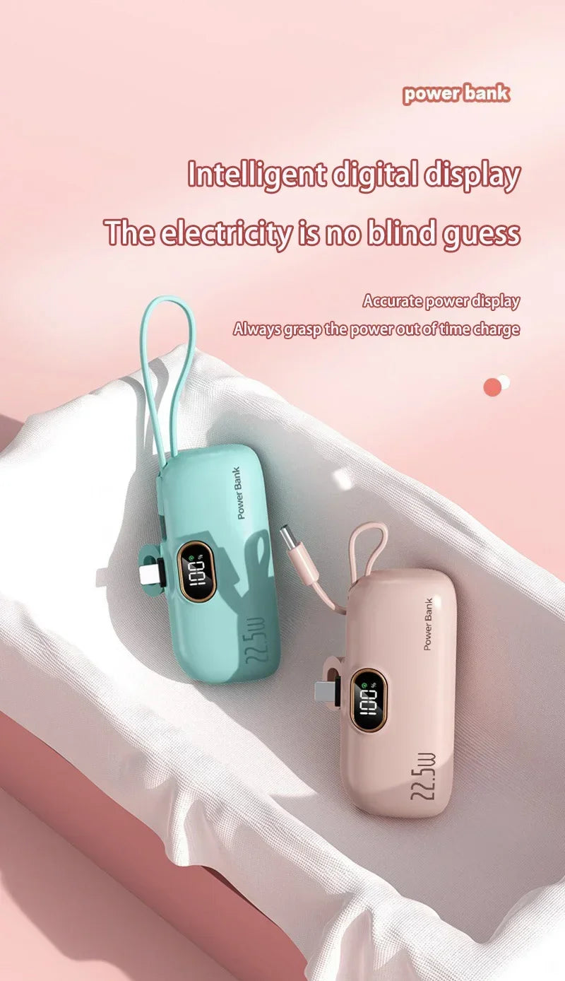 30000mAh Capsule Power Bank Fast Charging Portable Mobile Power Supply Emergency Mini External Battery For Type-C iPhone Android