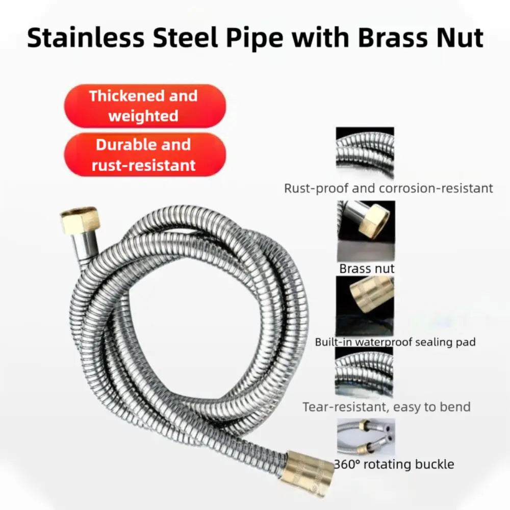 Stainless Steel Shower Hose Brass Nut Explosion-proof Extension Tube High Pressure Reinforced Handheld Shower Head Hose Bathroom