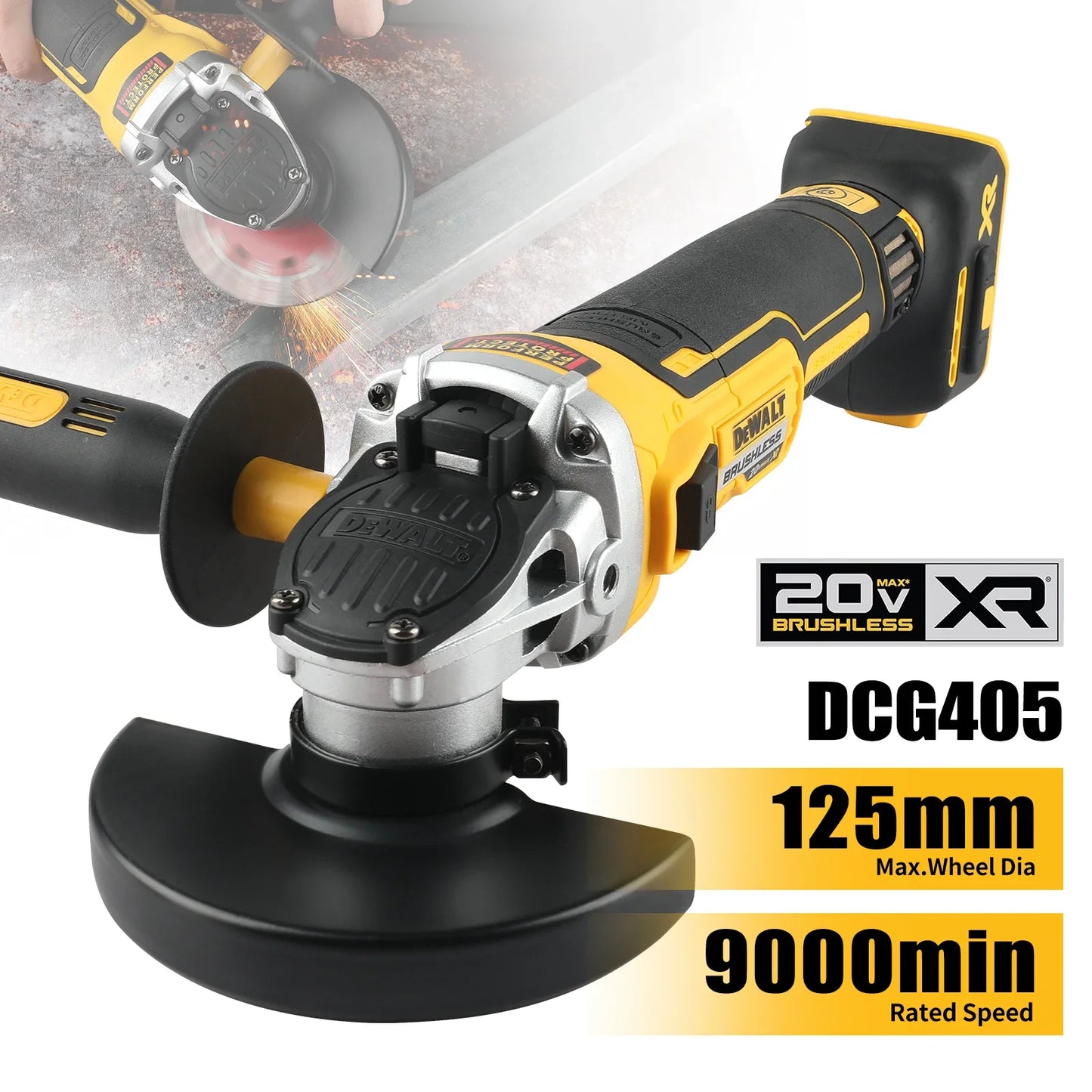 DEWALT DCG405NT 125mm Flat Head Angle Grinder, Bare Machine Tool, Cutting Machine, Lithium Battery Brushless Tool drill motor