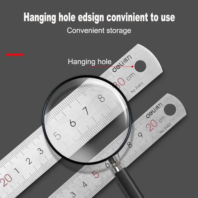 Deli Stainless Steel Ruler 15/20/30cm Metal Straight Ruler for Home School Precision Measuring Drawing Tool Supplies