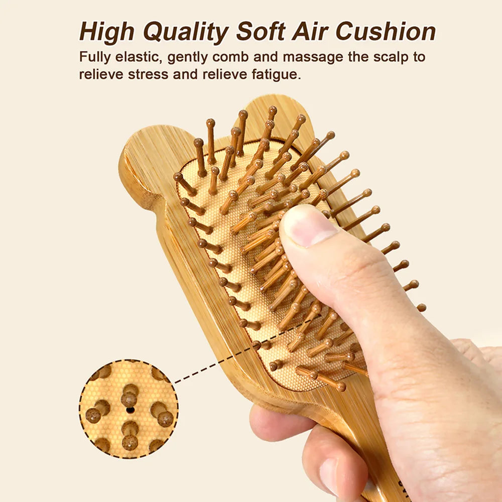 Bamboo Hair Brush Air Bag Wide Teeth Bamboo Combs Smooth Massage Scalp Brush Barber Comb Women Hairdressing Styling Hair Tools