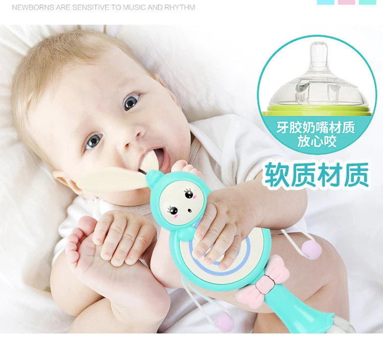 Baby Music Flashing Rattle Toys Rabbit Teether Hand Bells Mobile Infant Stop Weep Tear Rattles Newborn Early Educational Toy 18M