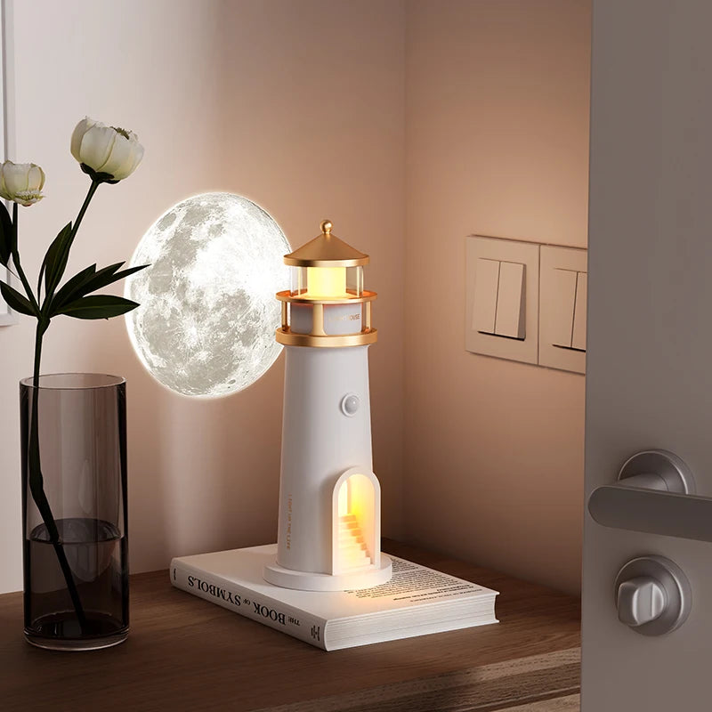 Floating Moon Lamp Projection Lighthouse Lamps Night Light Remote Control Bluetooth Speakers Motion Sensor Light Room Decor Gift
