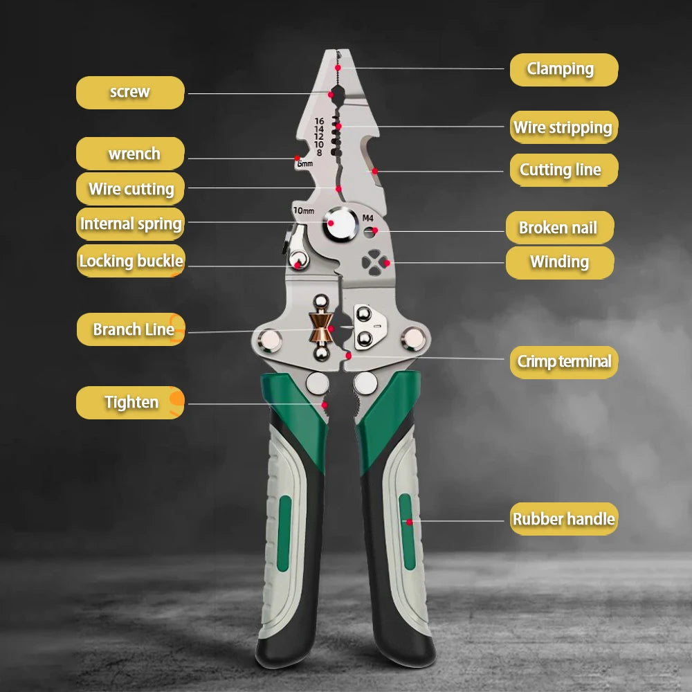Foldable wire stripper, pulley design multi-function electrician wire splitter wire winding pliers crimping pliers hand tool