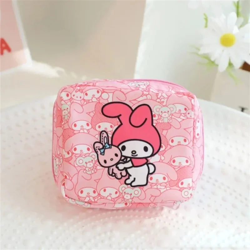 Kawaii Cartoon Kuromi My Melody Hello Kitty Menstrual Bag Cute Girly Purse Portable High Capacity Sanitary Napkin Storage Bag