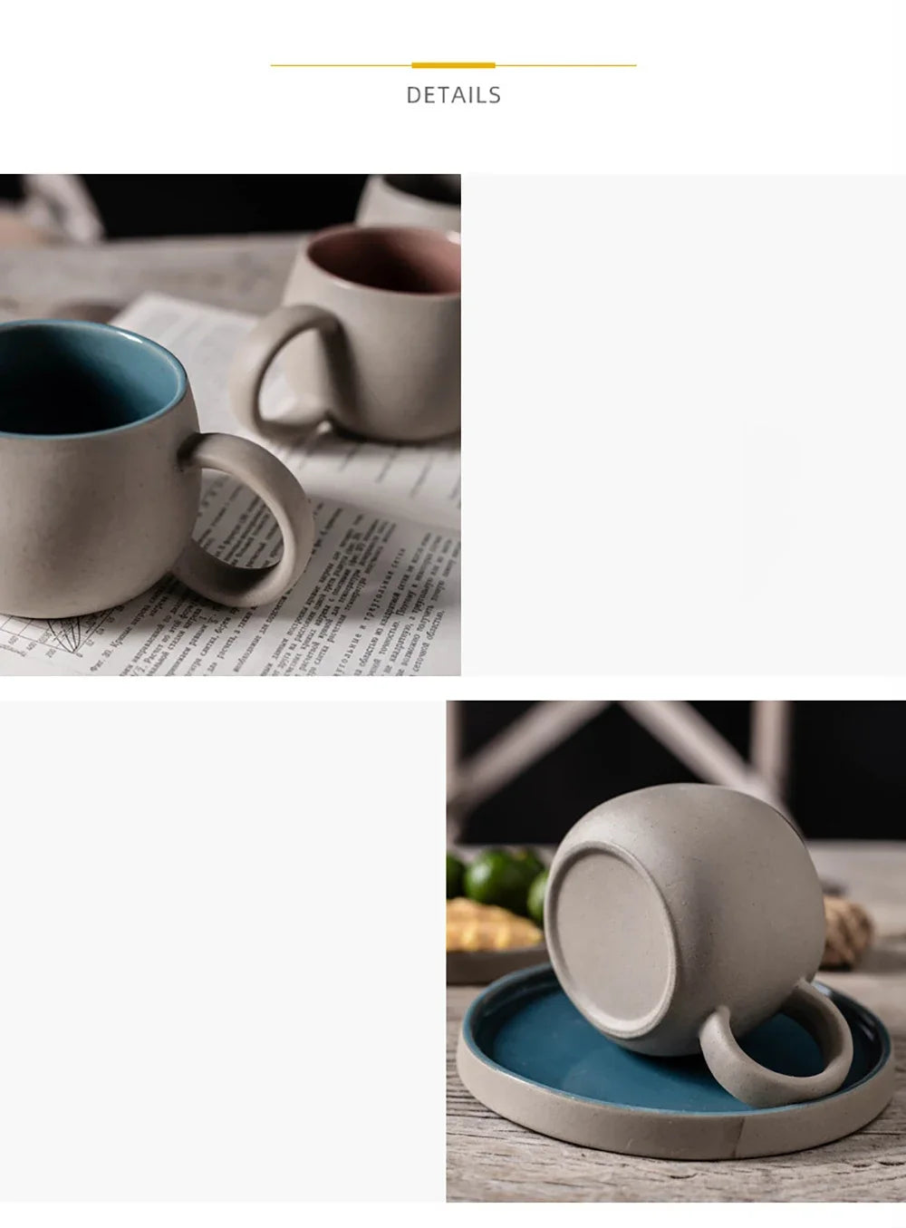 Pottery Mug For Latte Cappuccino Milk Juice Cocoa Cups With Dish 300ml