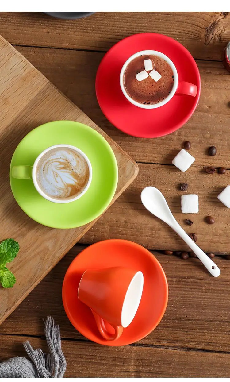 Thickened Ceramic Coffee Cup Set 80ML Italian Espresso Cup Plate Small Cup Colorful with Plate Spoon Drinkware
