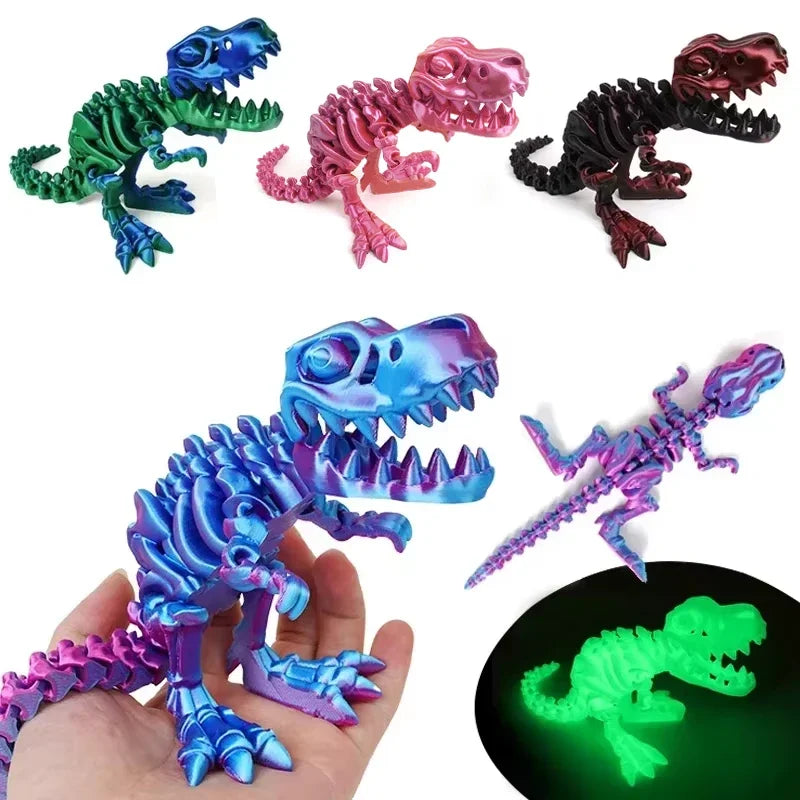 3D Printed Dragon Set Crafts Model Decoration Fidget Toy Rotatable Tyrannosaurus Rex Skeleton Dinosaur Gift for Birthdays