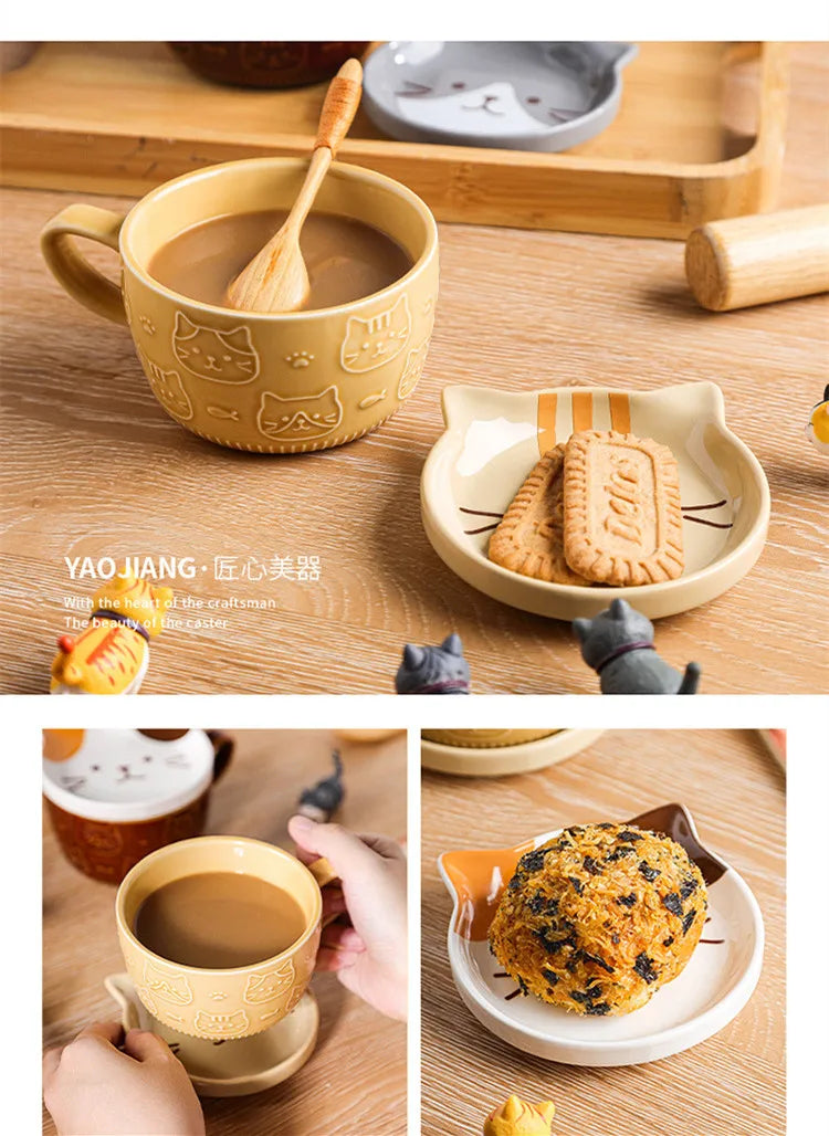 Japanese Ceramic Cartoon Animal Mug Cute Home Breakfast Mug Office Coffee Mug Couple Water Cup With Lid