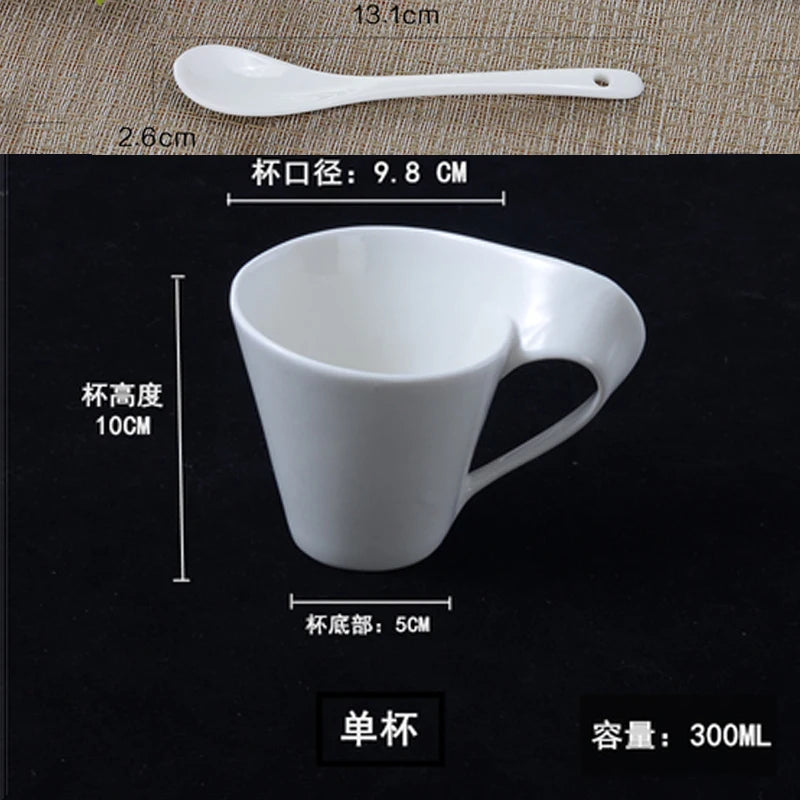 European Wave Porcelain Coffee Cup and Saucer Set White Ceramic Coffee Cup Breakfast Cup with Saucer Modern Home Decoration