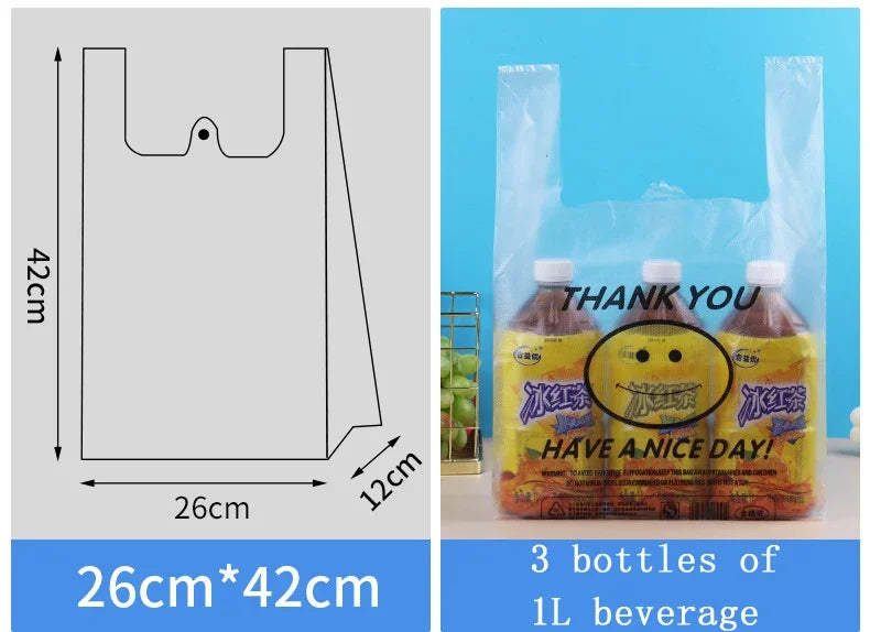 50 Pcs Plastic Bag 3 Sizes Food Storage Bags with Handle supermarket Grocery Shopping Useful Shopping Bag Kitchen Storage Basket
