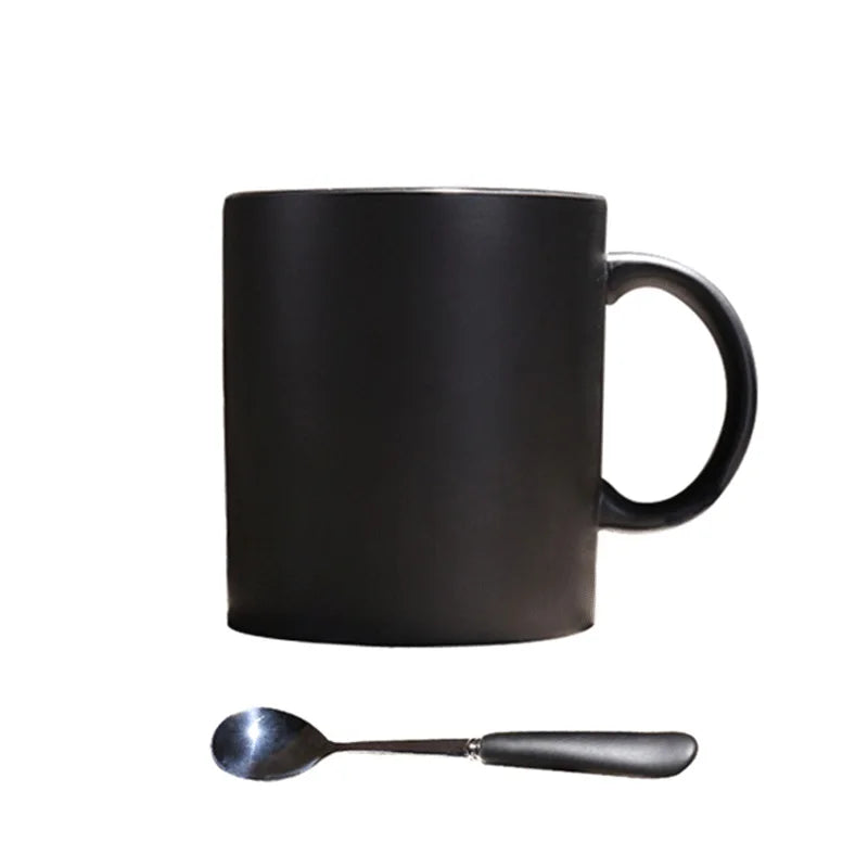 400/420/450/520ml European Ceramic Black Matte Large Capacity Mug High End Creative Simple Matte Coffee Cup with Spoon Water Cup