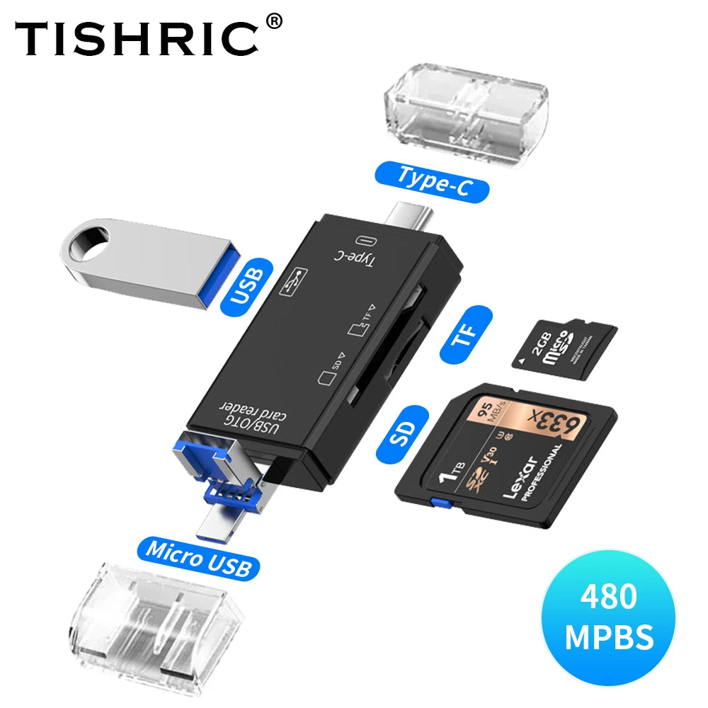 TISHRIC Micro USB Type C Adapter USB TF SD Card Reader USB-C Memory Card Adapter For Macbook Samsung Huawei XiaoMi Laptop Phone