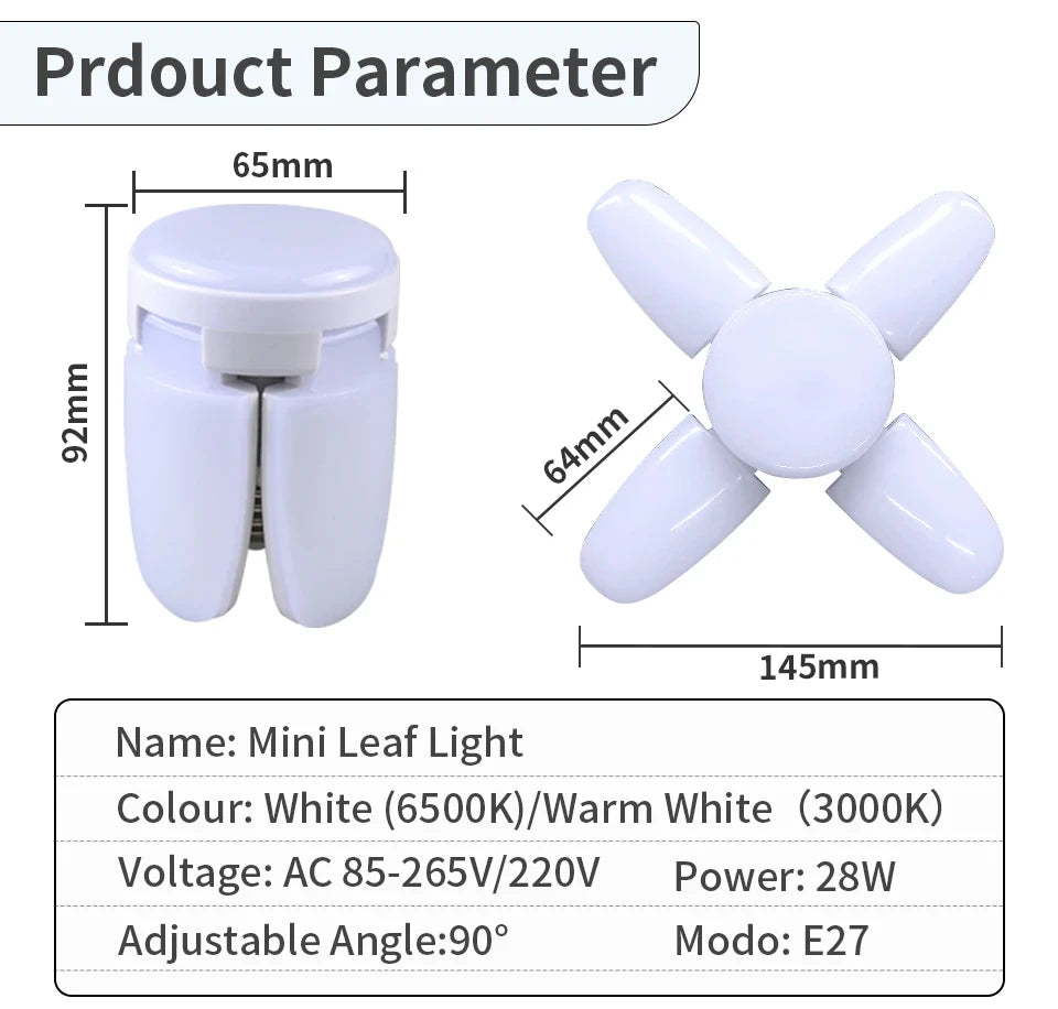 E27 Foldable Fan Shape LED Bulb Lamp  220V 110V 40 LEDs Light Bulbs For Home Ceiling Lamp Warehouse Garage  White Light 6500
