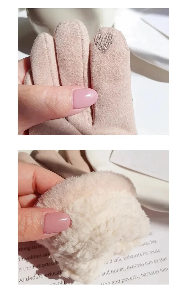 Women Winter Thick Plush Gloves Fashion Warm Suede Outdoor Guantes Lady Touchscreen Driving Gloves Sports Cycling Mittens
