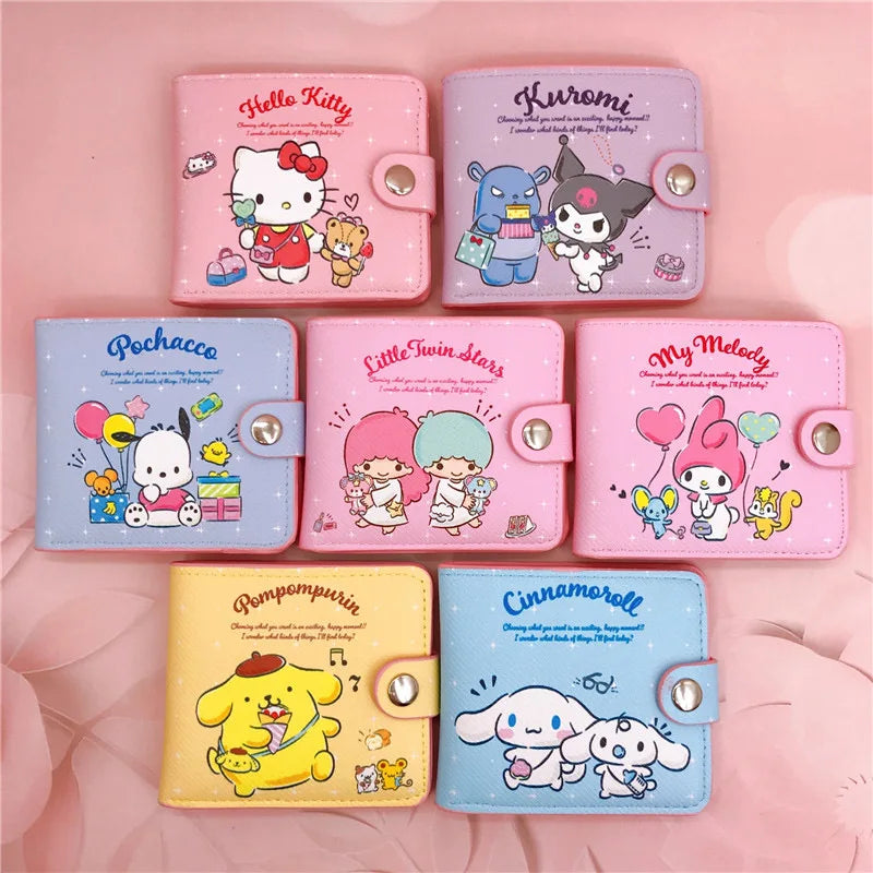 Sanrio Hello Kitty Cinnamoroll My Melody Kuromi New Pu Casual Money Bag Coin Purse Card package Wallet With Buttons ﻿