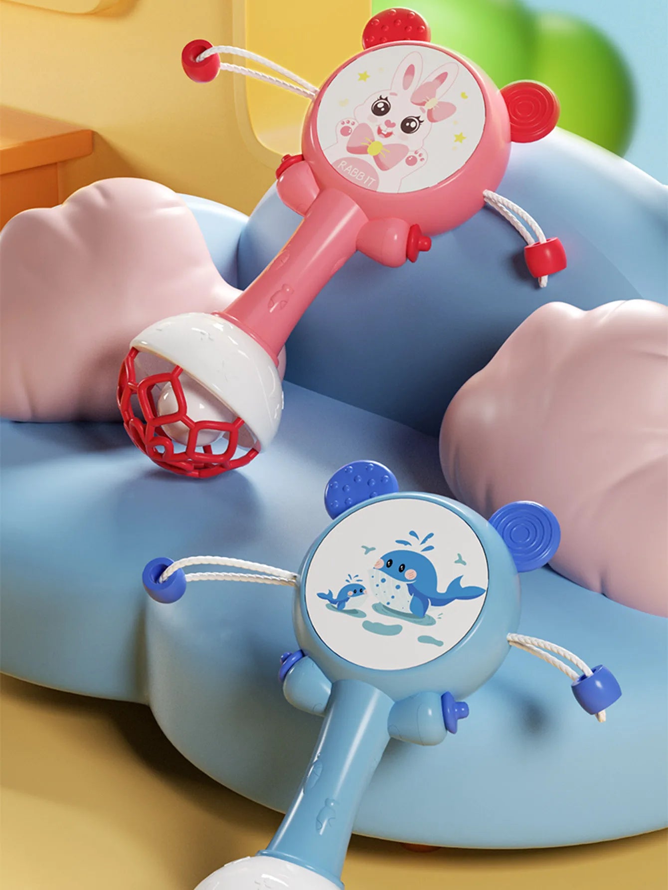 Baby Music Flashing Rattle Toys Rabbit Teether Hand Bells Mobile Infant Stop Weep Tear Rattles Newborn Early Educational Toy 18M