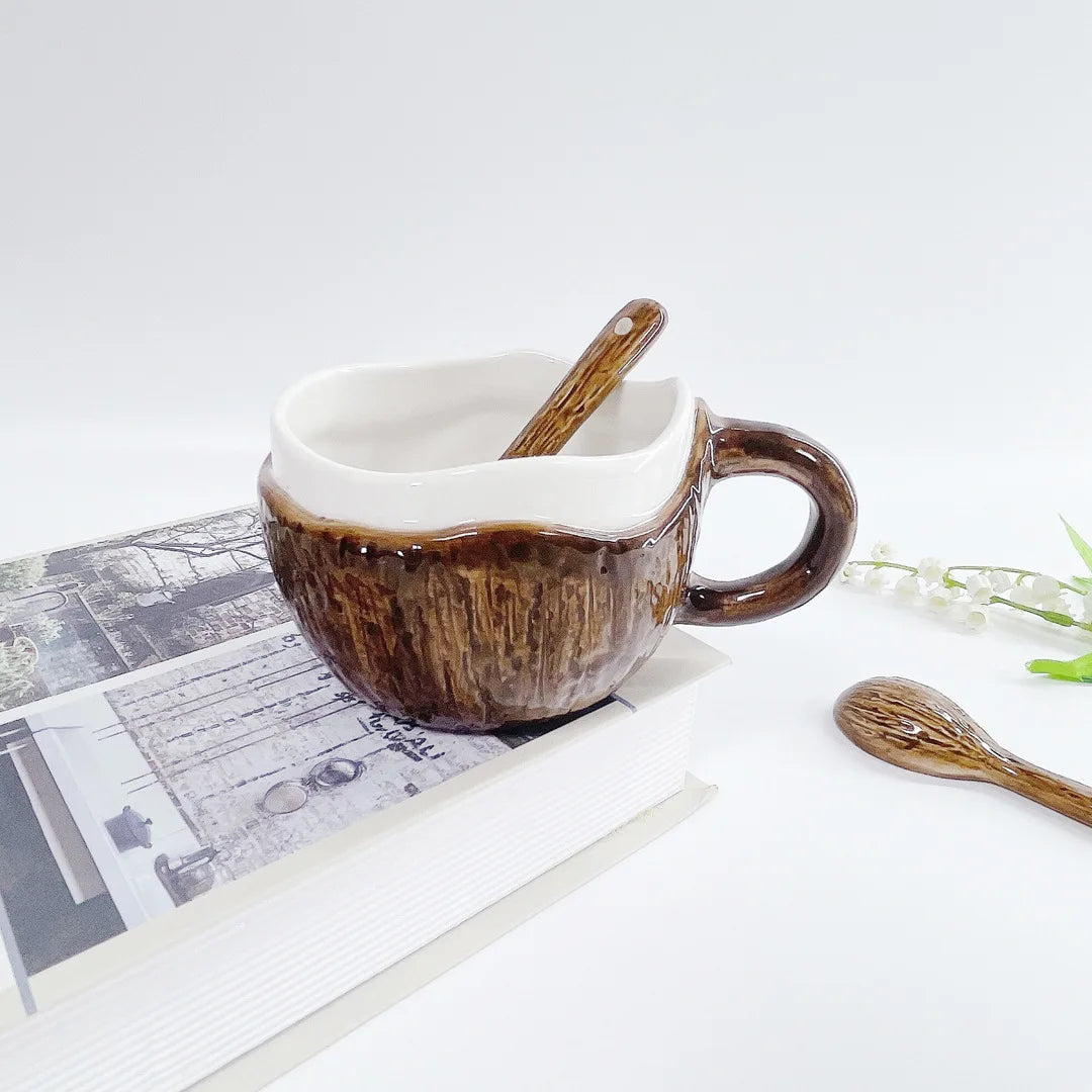High value ins retro hand-squeezed irregular ceramic mark coconut cup coffee cup oat breakfast water cup