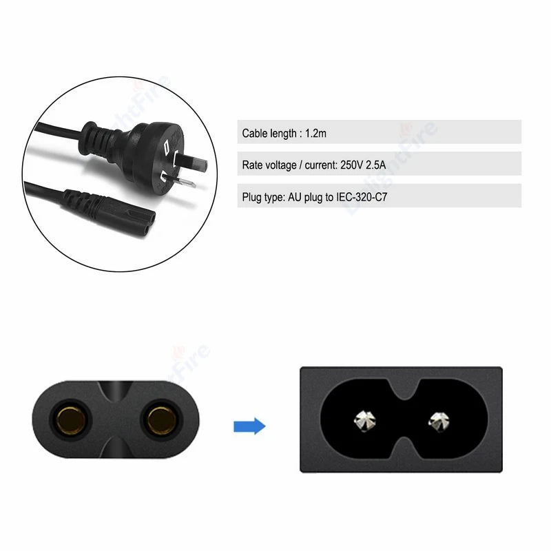 2 Prong Australia AC Power Cable 1.2m IEC C7 Figure 8 AU Plug Power Cord For PC Computer Monitor HDTV Samsung PS4  XBOX One S