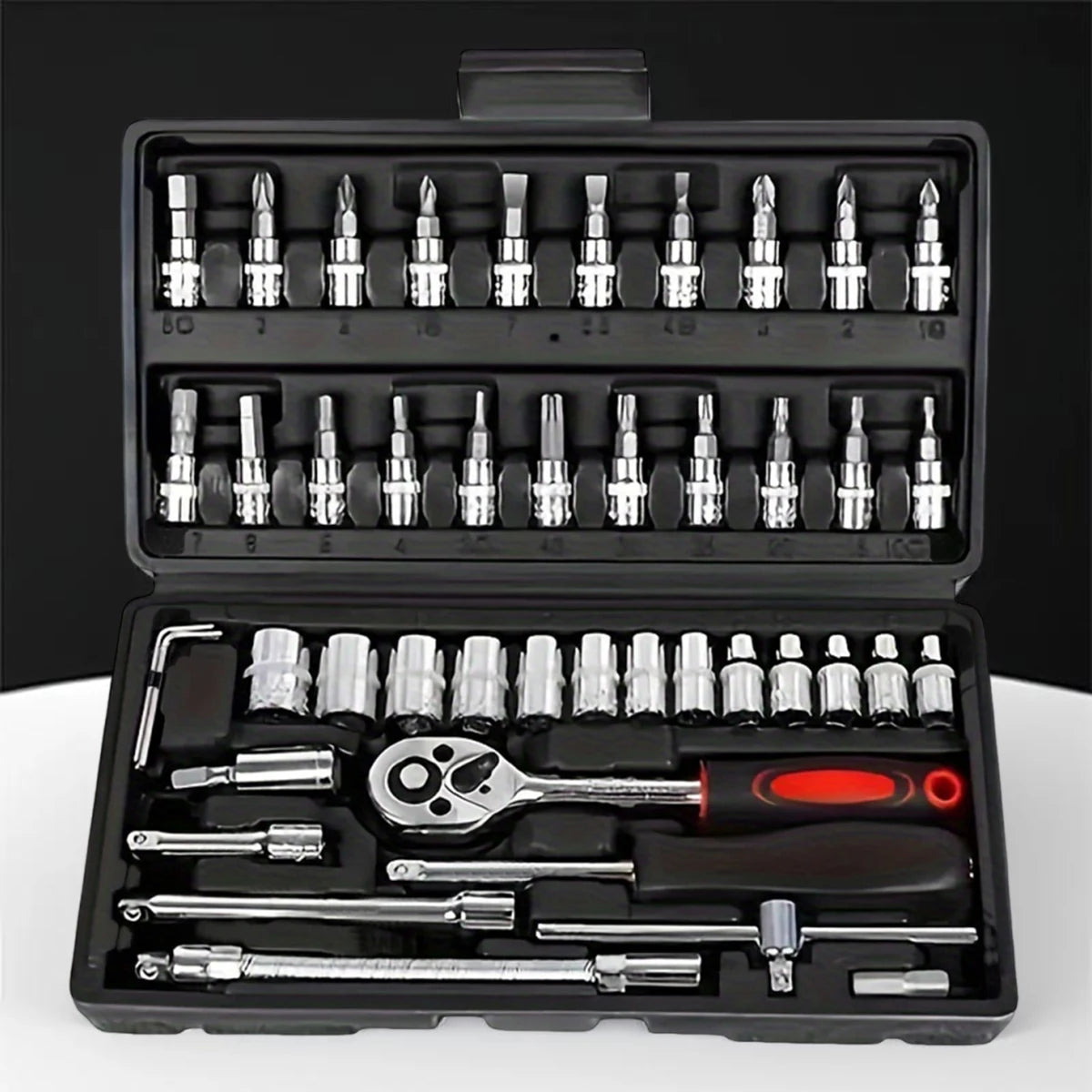 46pcs Car Repair Tool Kit 1/4-Inch Socket Set Car Repair Tool Ratchet Torque Wrench Combo Auto Repairing Set Mechanic Tool