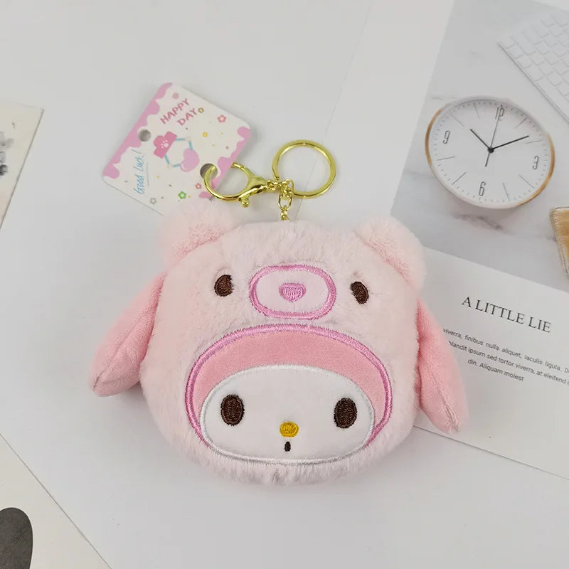 Sanrio Kuromi Plush Keychain Wallet Melody Cinnamoroll Plushies Coin Purse Earphone Organizer Bag Pendant Key Ring Girls Gifts