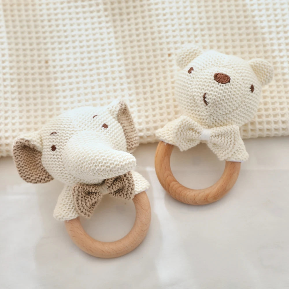 Baby Rattle Toys Cute Bear Crochet Animal Toys Cartoon Wooden Teether Baby Mobile Crib Product Wooden Newborn Rattle Toys