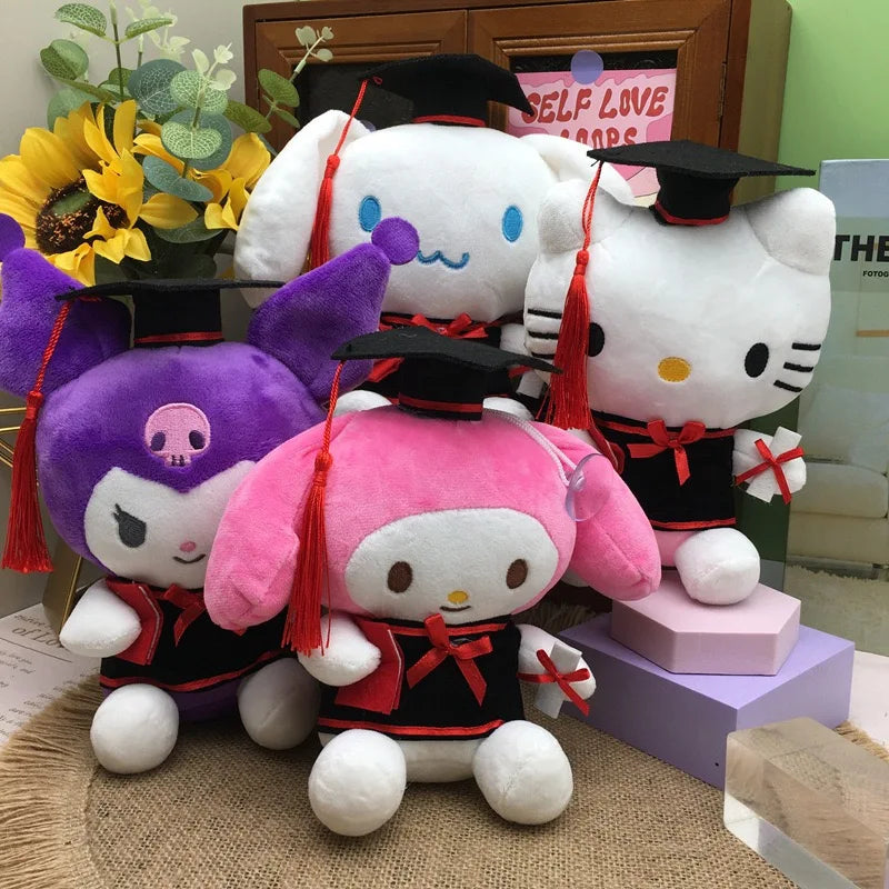 25cm Graduation Plush Toy Stitch Original Figures Stuffed Toys Sanrio Kuromi Hello Kitty Sofa Large Plush Doll Kids Xmas Gifts
