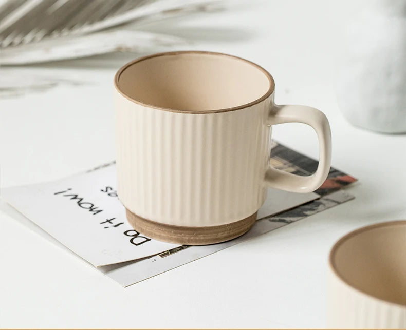 2PCS 250ML Antique Relief Mug Ceramic Water Cup Coffee Cup Household Water Cup Coffee Shop Milk Cup