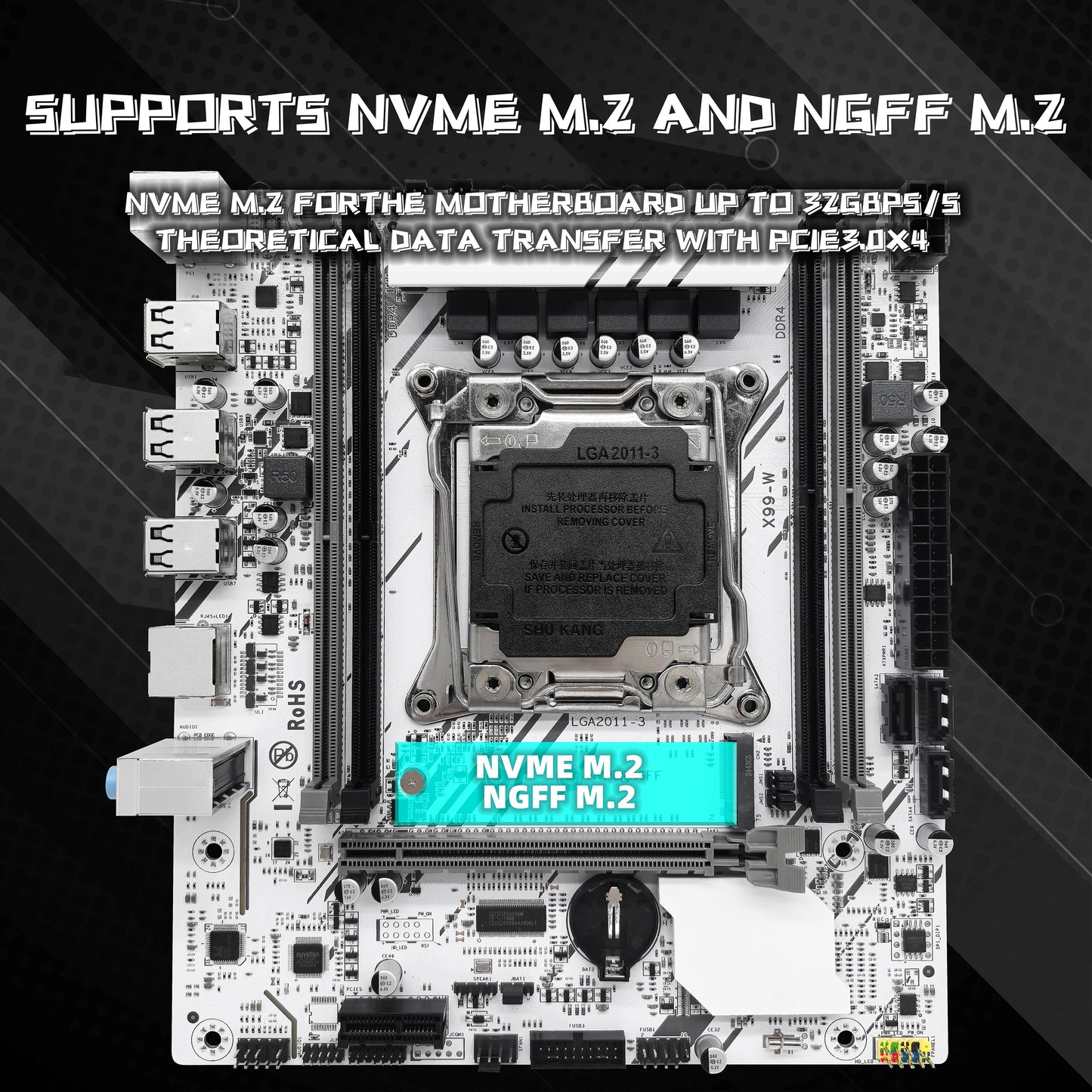 ZSUS X99-W Motherboard Set Kit With LGA2011-3 Xeon E5 2680V4 CPU DDR4 16GB (1*16GB) 2133MHZ RAM Memory NVME M.2 SATA