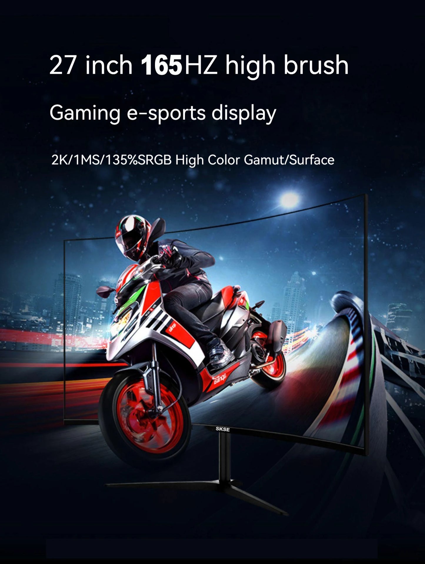 SKSE 27 Inch 2K Monitor 165HZ Display LED 1800R Curved Screen Computer Gaming Monitor PC HD DP/HDMI Interface 2560*1440
