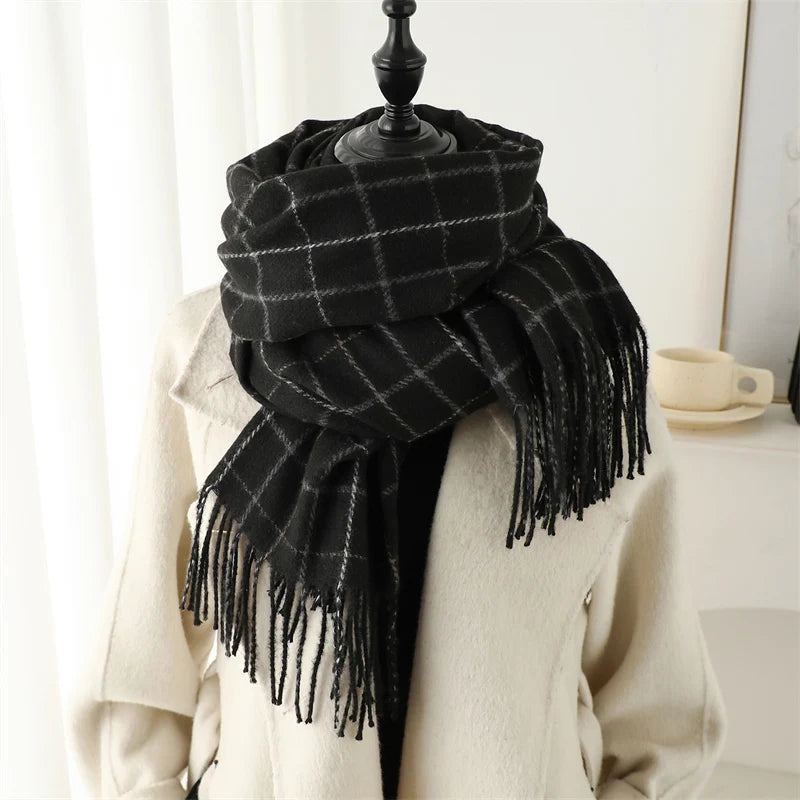 Warm Cashmere Blanket Women Travel Winter Scarf Fashion Plaid Pashmina Thick Shawl Wraps With Tassel Casual Bufanda Poncho New