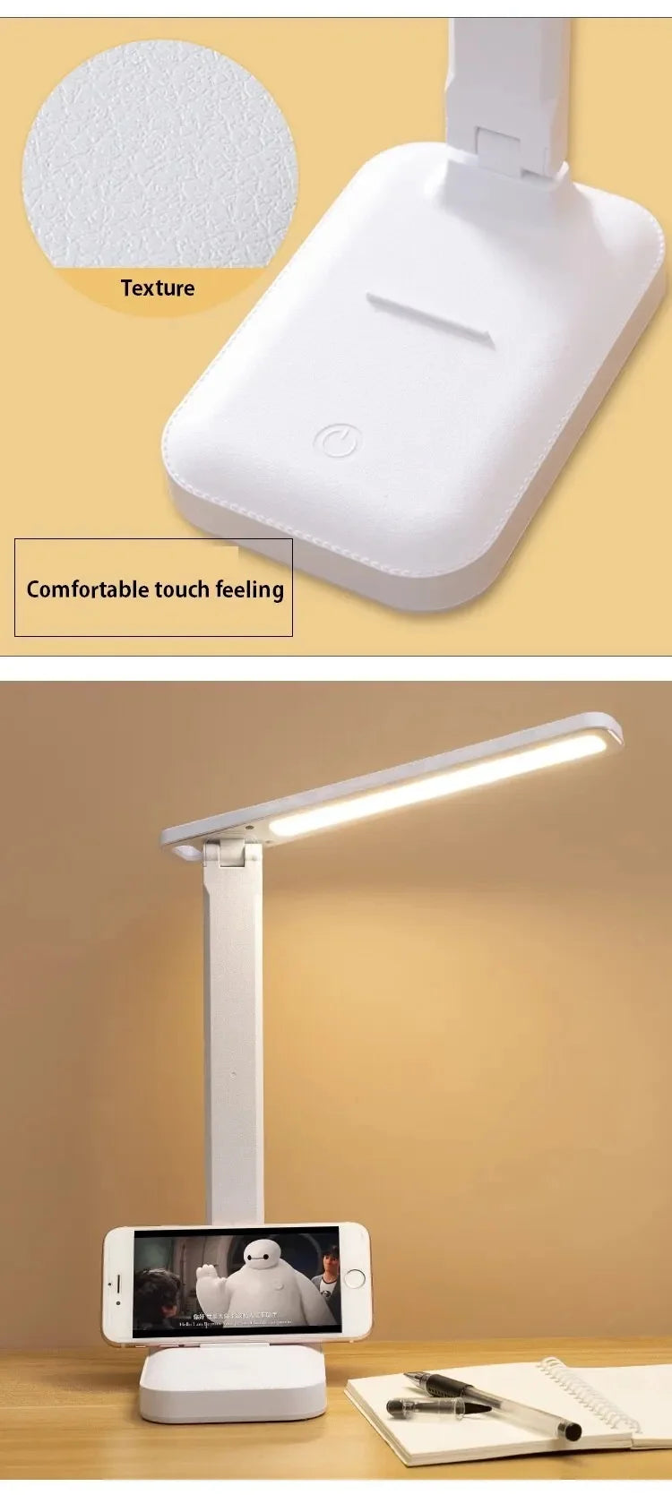 Folding Table Lamp Eye Protection Touch Dimmable LED Desk Lamp Bedroom Bedside Study Student Reading USB Plug-in Night Light
