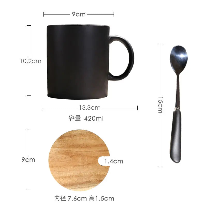 400/420/450/520ml European Ceramic Black Matte Large Capacity Mug High End Creative Simple Matte Coffee Cup with Spoon Water Cup