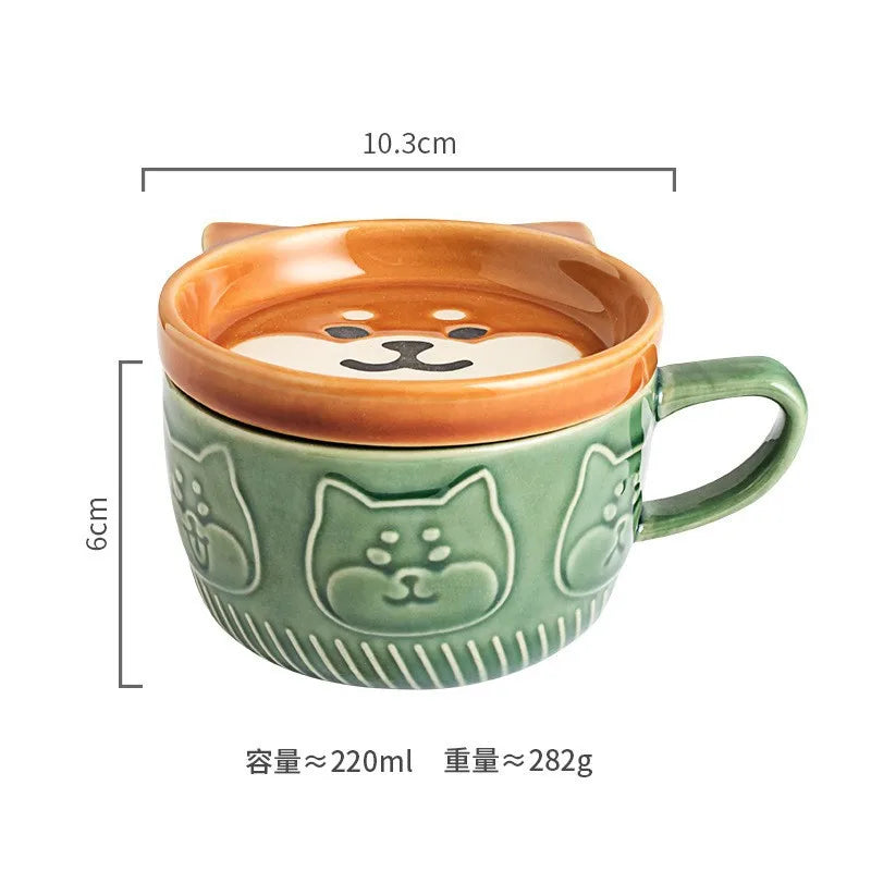 Japanese Ceramic Cartoon Animal Mug Cute Home Breakfast Mug Office Coffee Mug Couple Water Cup With Lid