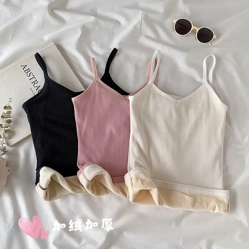 Women Winter Warm Top Thin Velvet Corset Top Solid Y2k Sleeveless Tank Tops Sleeveless Sexy Slim Fleece Corset Top Female
