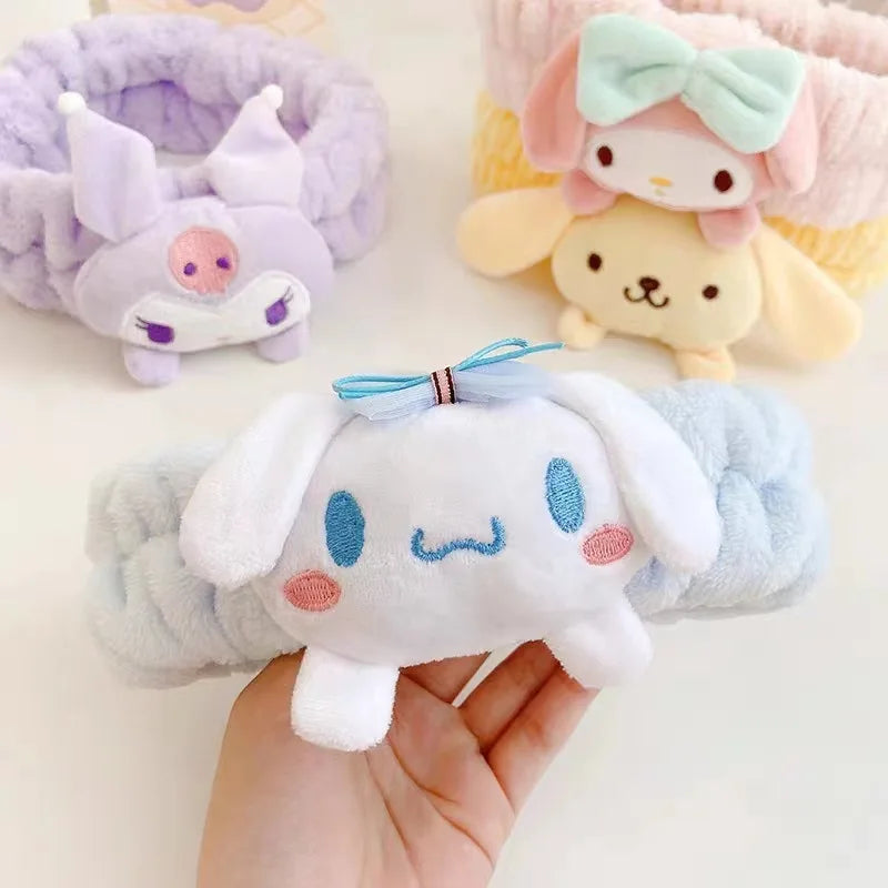 Sanrio Headband Kuromi Plush Scrunchie Cartoon Hello Kitty Sweet And Cute Anti Slip Hair Band Headwear Girl Heart Decorative Gif