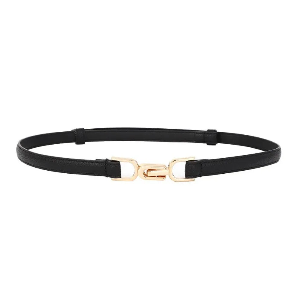 Women's belt-style fashion and simple decorative dress with a fitted waist and versatile black thin belt