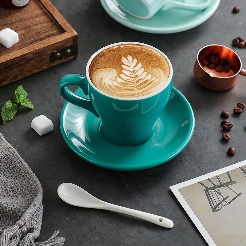 Thickened Ceramic Coffee Cup Set 80ML Italian Espresso Cup Plate Small Cup Colorful with Plate Spoon Drinkware