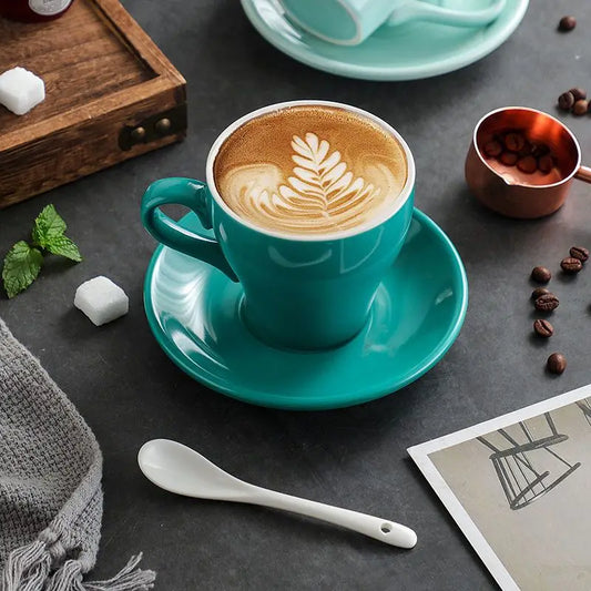Thickened Ceramic Coffee Cup Set 80ML Italian Espresso Cup Plate Small Cup Colorful with Plate Spoon Drinkware