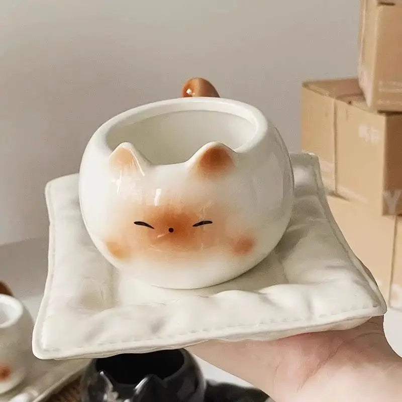 210ml Ceramic Mug Cartoon Siamese Cat Coffee Cup Underglaze Colored Cat Water Cup Home Breakfast Milk Coffee Mug Birthday Gift