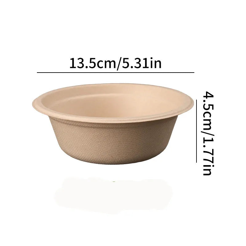 20/40pcs Disposable Paper Bowls Natural Sugarcane Paper Soup Bowls Desserts Fruit Salads Food Containers Party Dinner Plate Set
