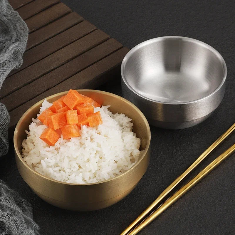 Korean Style Gold Double-layer 304 Stainless Steel Rice Bowl Serving Kimchi and Soup
