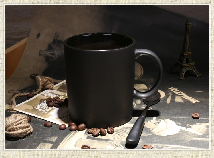 400/420/450/520ml European Ceramic Black Matte Large Capacity Mug High End Creative Simple Matte Coffee Cup with Spoon Water Cup