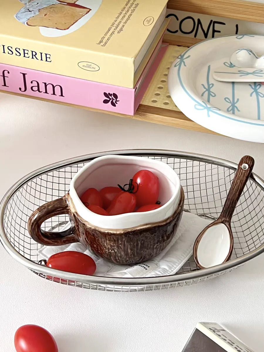 High value ins retro hand-squeezed irregular ceramic mark coconut cup coffee cup oat breakfast water cup
