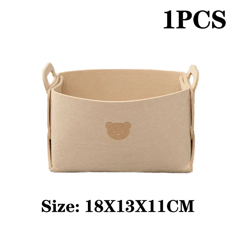 1-10PCS Bear Felt Snacks & Toys Storage Basket Large Capacity Collapsible Clothes Storage Box Desktop Sundry Organiser