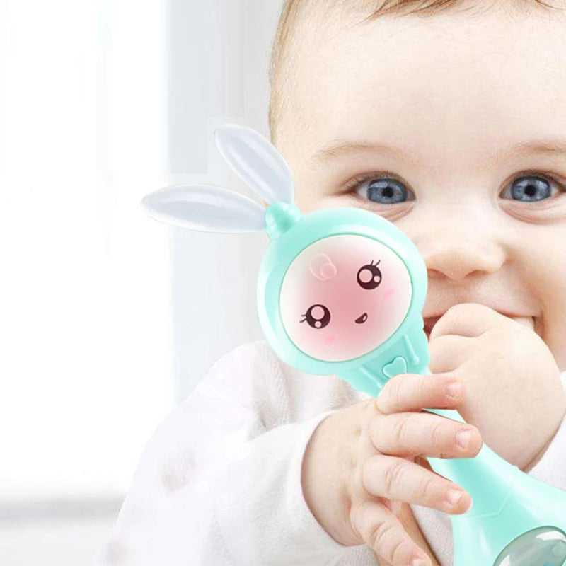 Baby Music Flashing Rattle Toys Rabbit Teether Hand Bells Mobile Infant Stop Weep Tear Rattles Newborn Early Educational Toy 18M