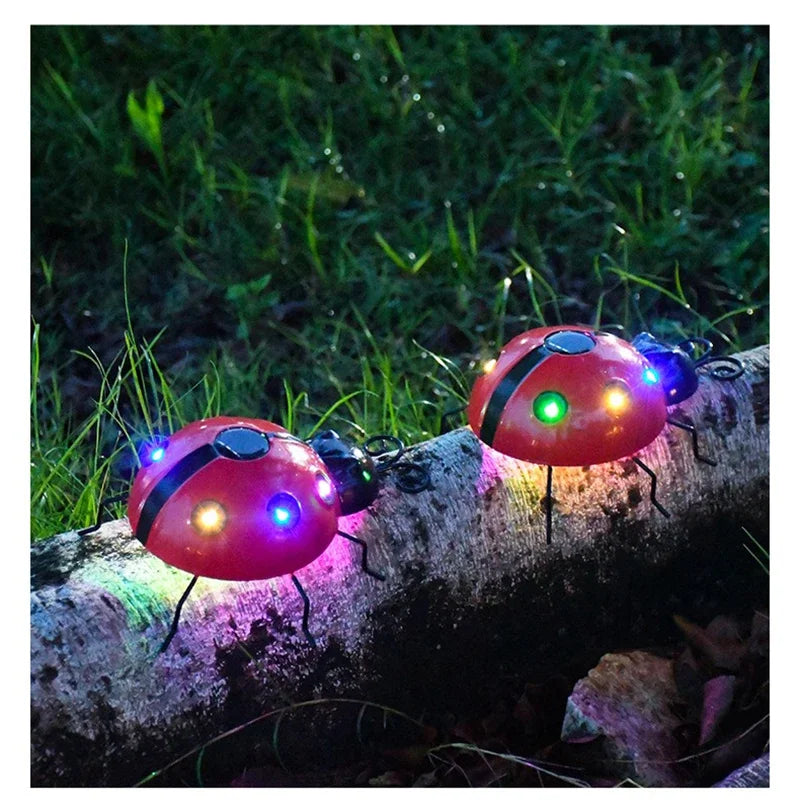 Solar Ladybug Light Outdoor Waterproof LED Garden Decor Wall Hanging Lawn Pathway Landscape Lighting for Yard Patio Statue
