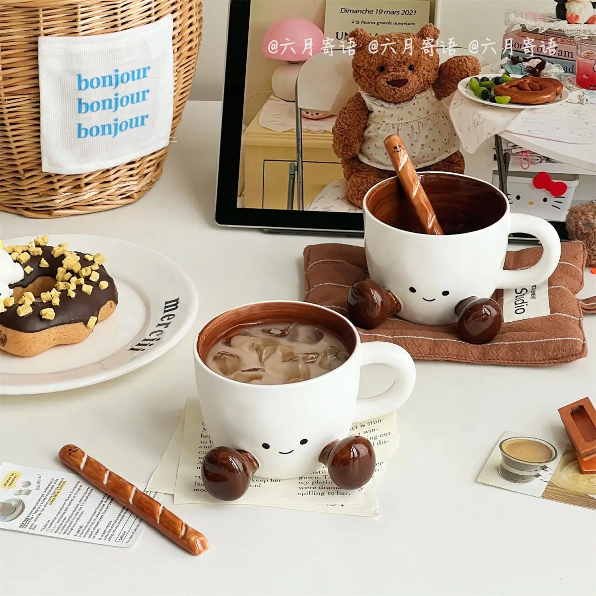 Hand Pinch Feet Ceramic Coffee Cup，Kawaii Household High Appearance Level Water Cup Milk Mug Dormitory Home Gifts Mark Cup